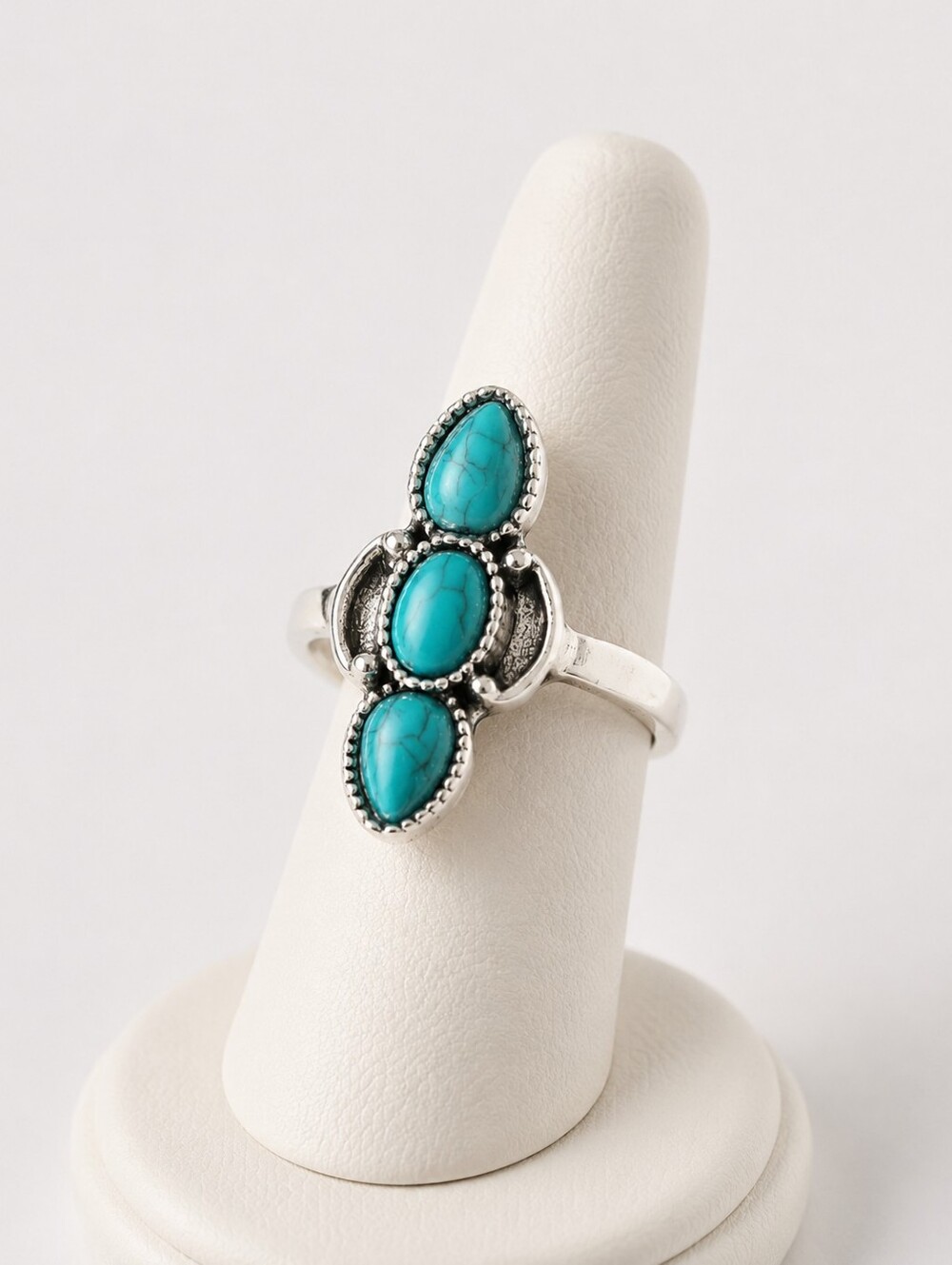 Whimsigoth Boho Enchanted Turquoise Triple Stone Metal Silver Toned Womens Ring